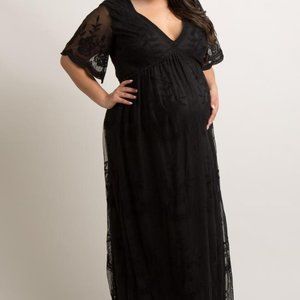 PinkBlush Black Lace Mesh Overlay Maternity Dress